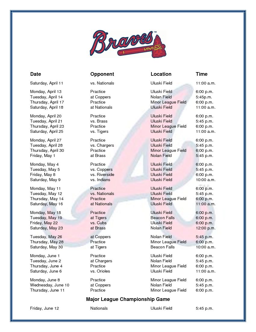 Braves Schedule Derby Little League